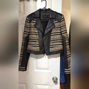 BCBG Max Azria Leonardo Moto Jacket faux Leather Metallic Gold women’s medium